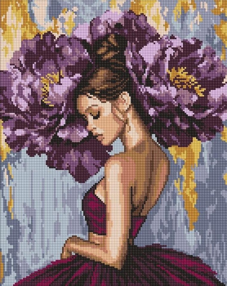 Ideyka, diamentowa mozaika, Baletnica z piwoniami, 40-50 cm