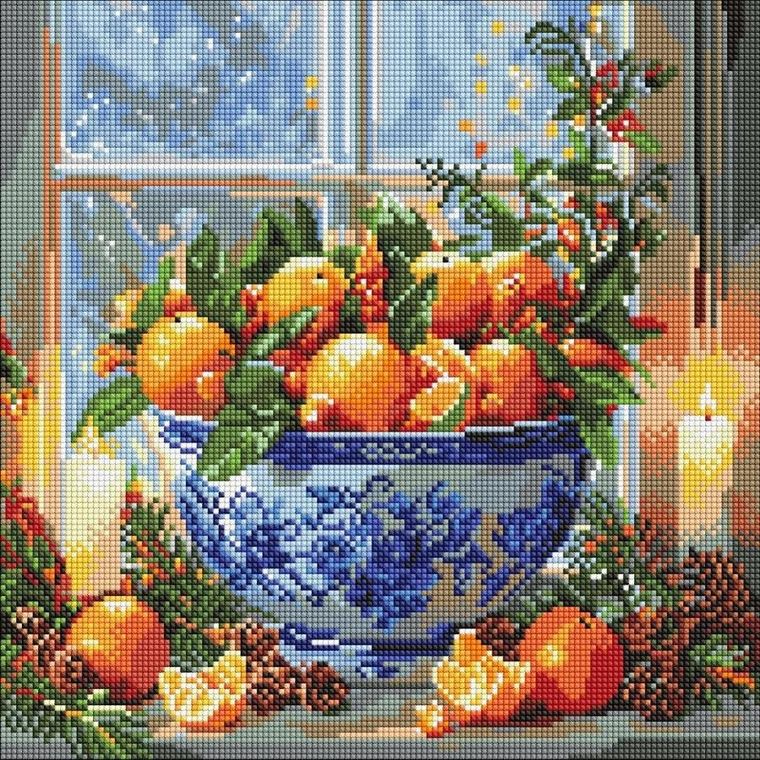 Ideyka, diamentowa mozaika, Cytrusy w wazonie, 40-40 cm