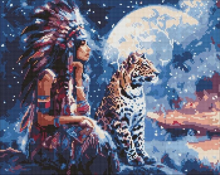 Ideyka, diamentowa mozaika, Dziewczyna i lampart, 40-50 cm