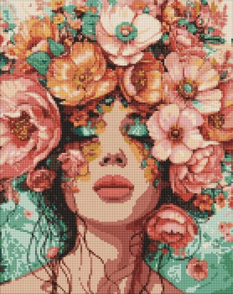 Ideyka, diamentowa mozaika, Dziewczyna w kwiatach, 40-50 cm