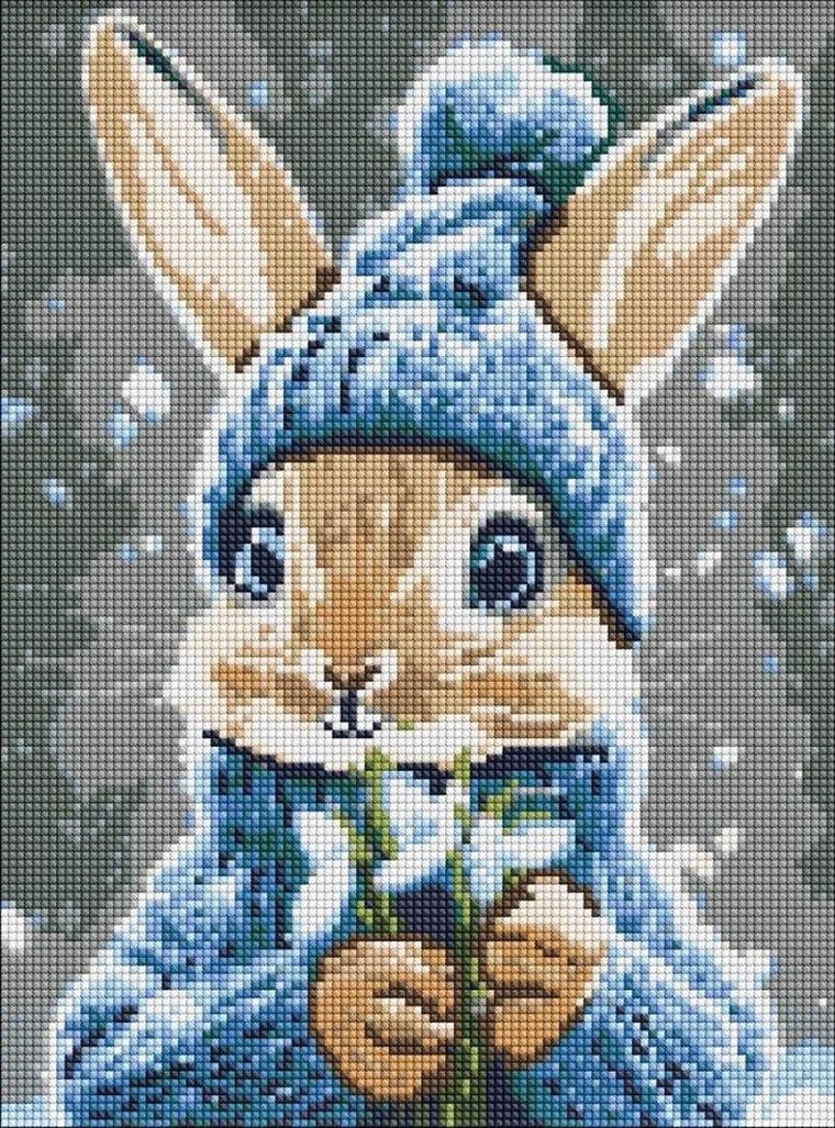 Ideyka, diamentowa mozaika, Królik z przebiśniegami, 30-40