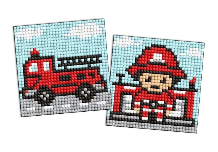 Ideyka, diamentowa mozaika na naklejce, Zawód Strażak