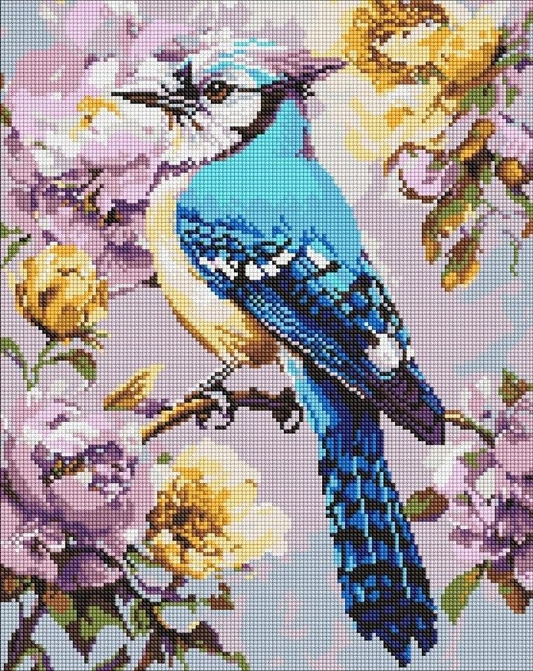 Ideyka, diamentowa mozaika, Sójka w piwoniach, 40-50 cm