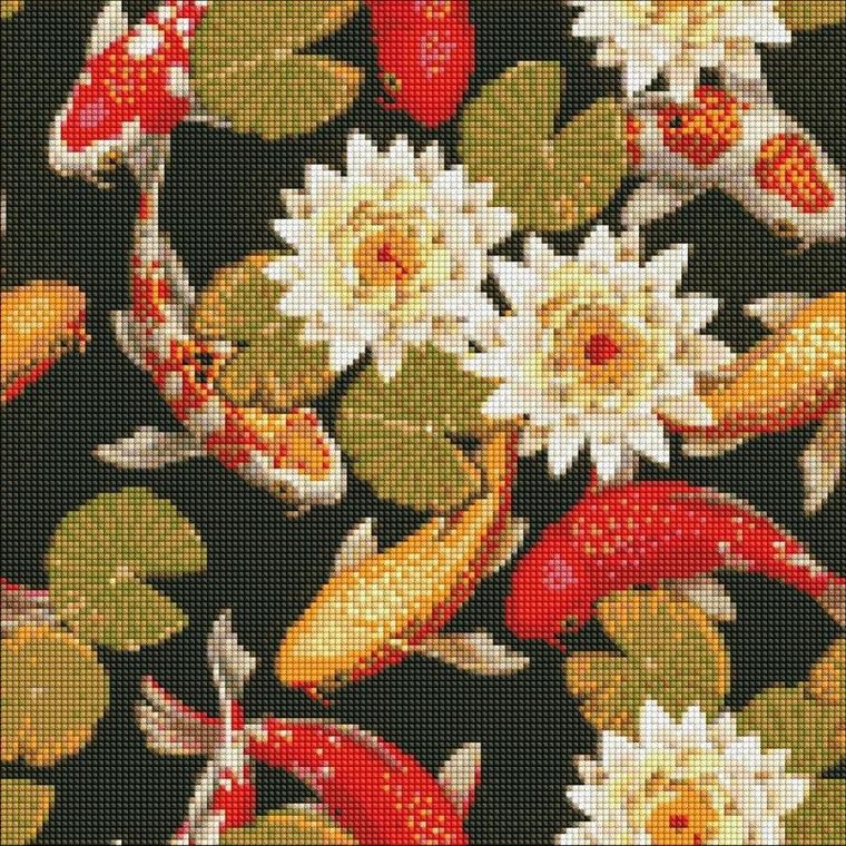 Ideyka, diamentowa mozaika, Tęczowe karpie, 40-40 cm