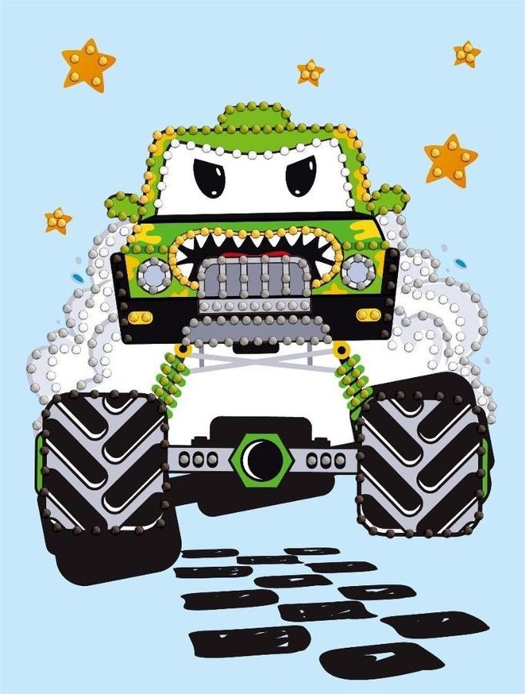 Ideyka, diamentowa mozaika, Zielony samochodzik, 15-20 cm