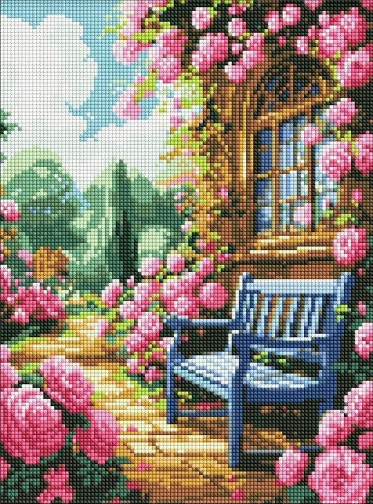 Ideyka, haft diamentowy, bez ramy, Kwiatowy ogród, 30-40 cm