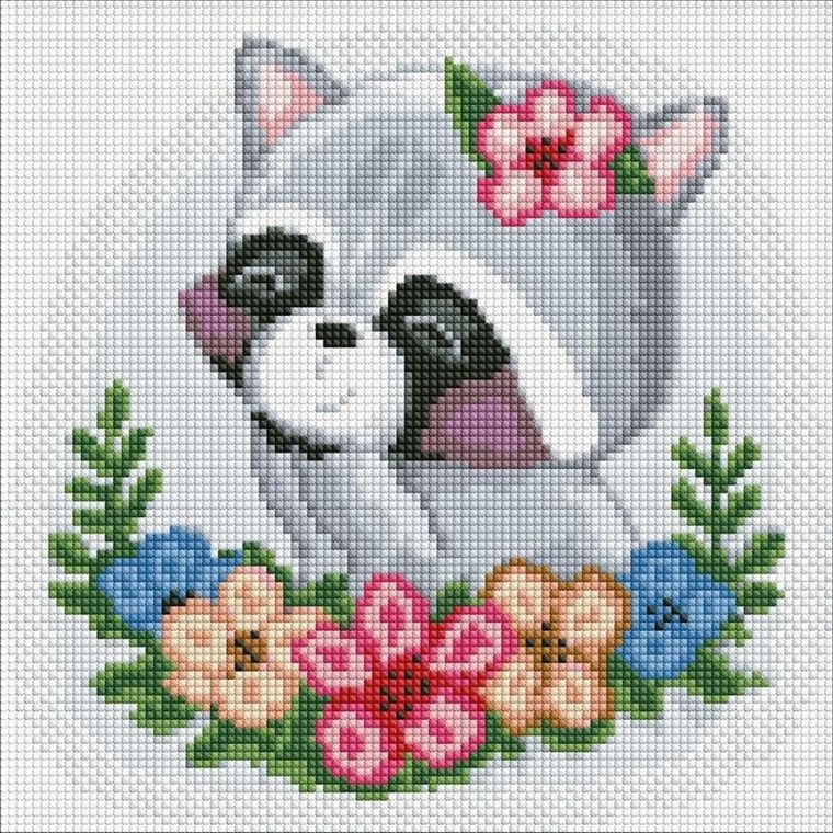 Ideyka, haft diamentowy, bez ramy, Szop kwiatowy, 30-30 cm