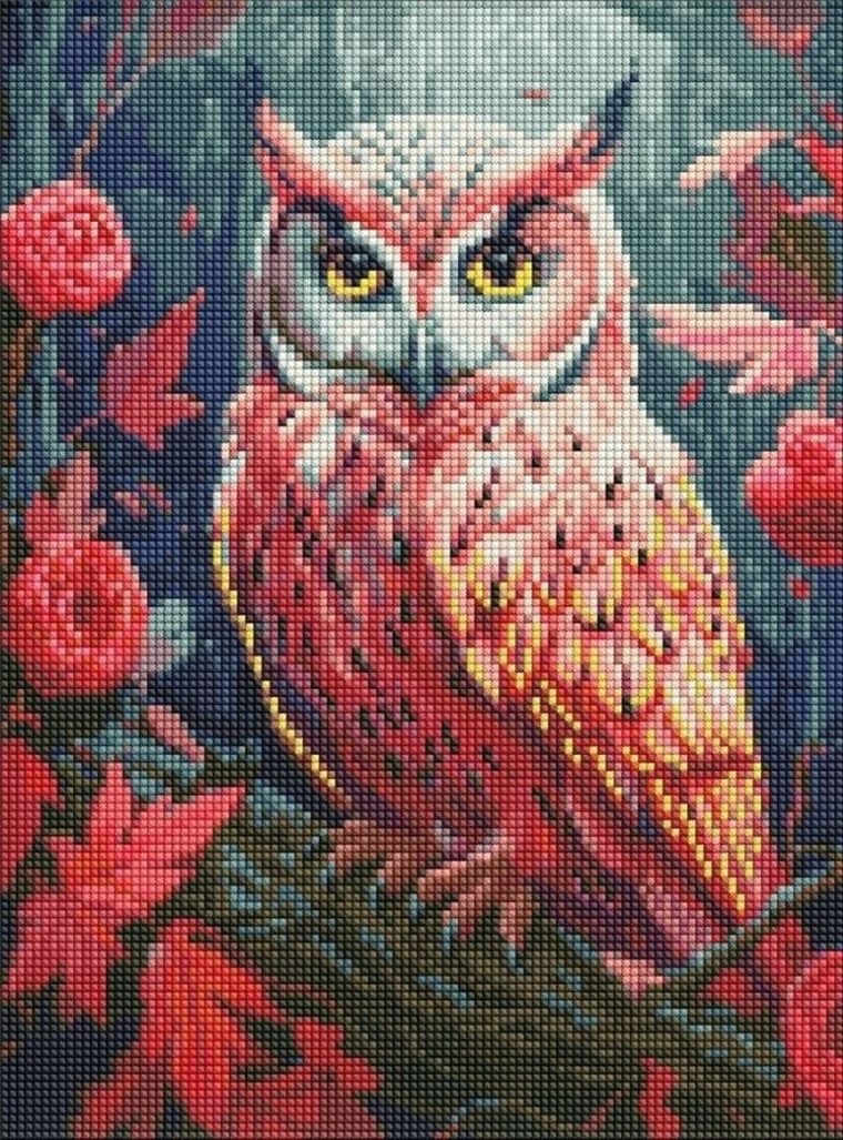 Ideyka, haft diamentowy, Kolorowa sowa, 30-40 cm