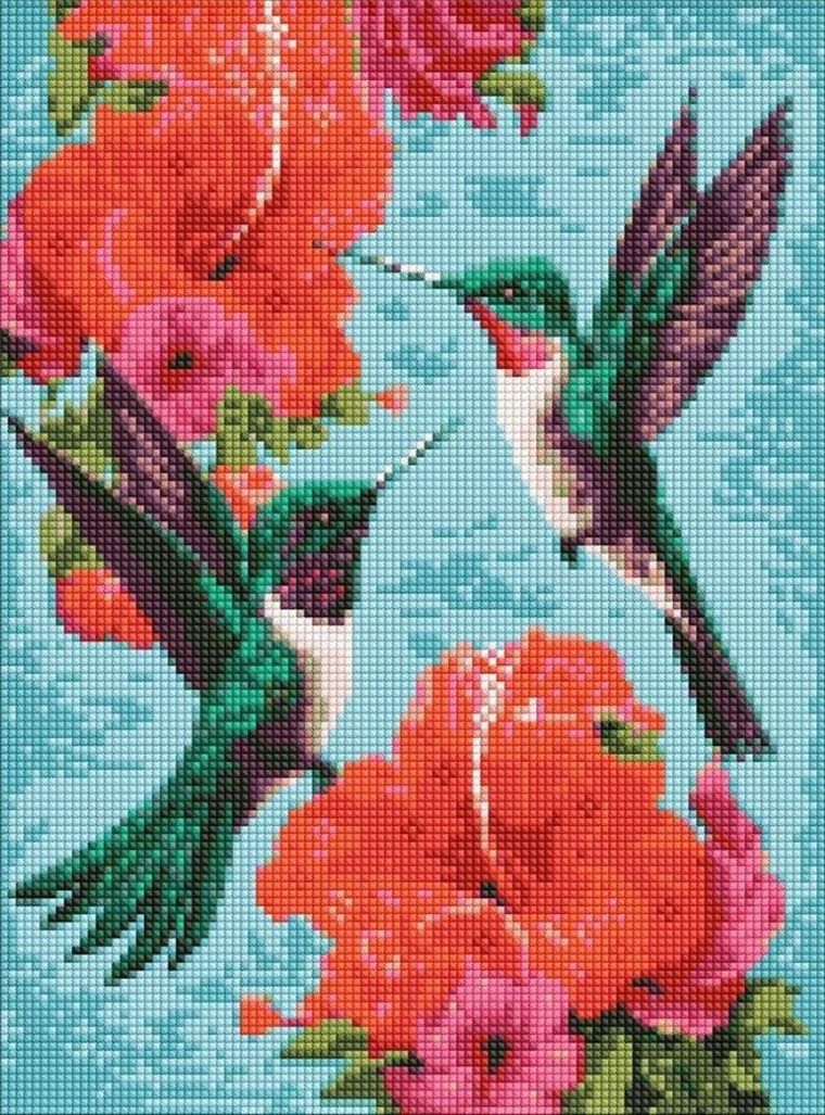 Ideyka, haft diamentowy, Szmaragdowe kolibry, 30-40 cm