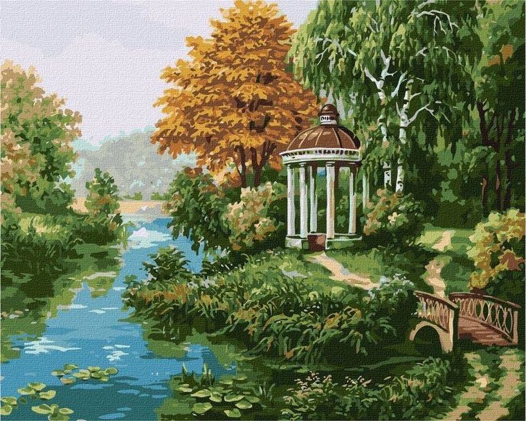 Ideyka, malowanie po numerach, altanka nad rzeką, 40-50 cm