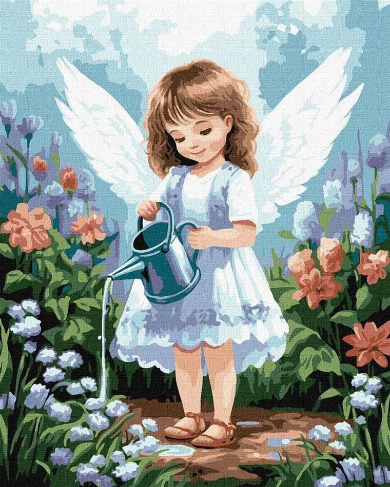 Ideyka, malowanie po numerach, Anioł w ogrodzie, 40-50 cm