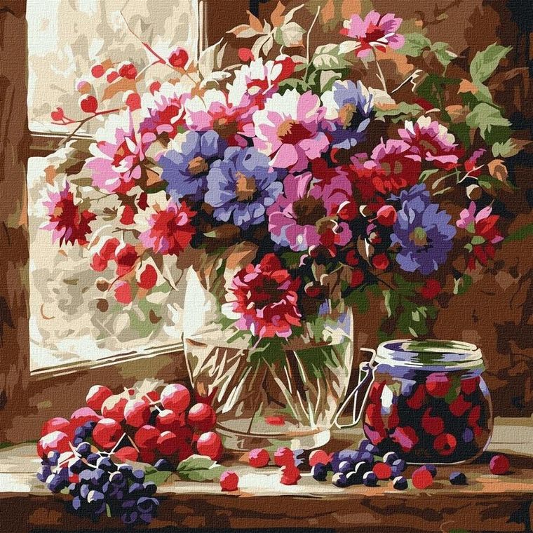 Ideyka, malowanie po numerach, bukiet i owoce, 40-40 cm