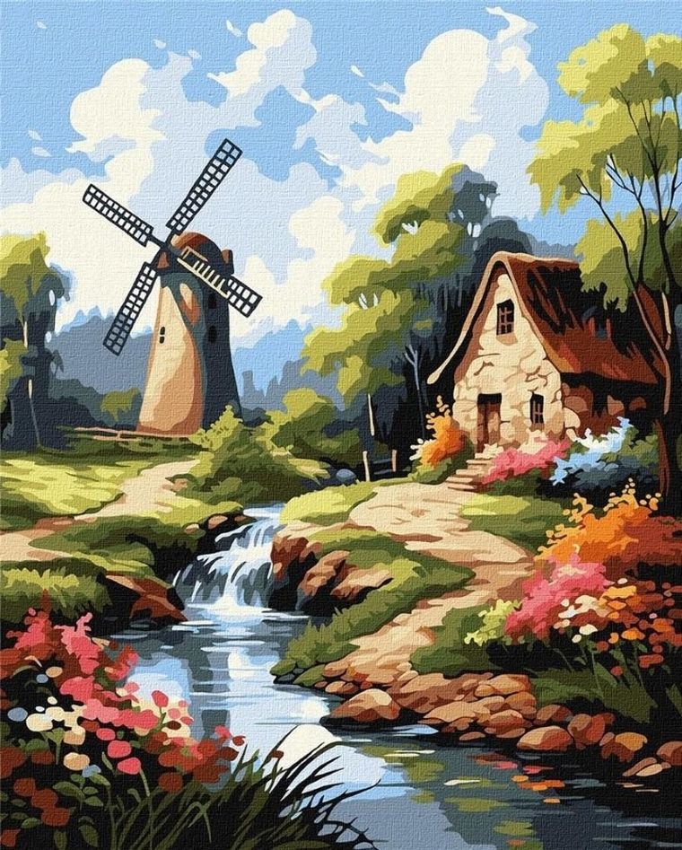 Ideyka, malowanie po numerach, Dom przy młynie, 40-50 cm