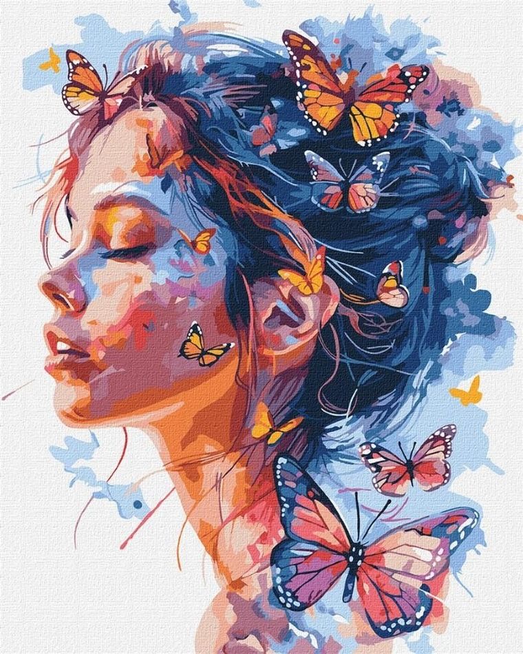 Ideyka, malowanie po numerach, Dziewczyna i motyle, 40-50 cm
