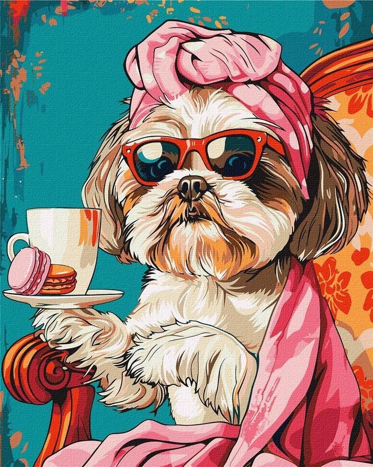 Ideyka, malowanie po numerach, Figlarny shih tzu, 40-50 cm