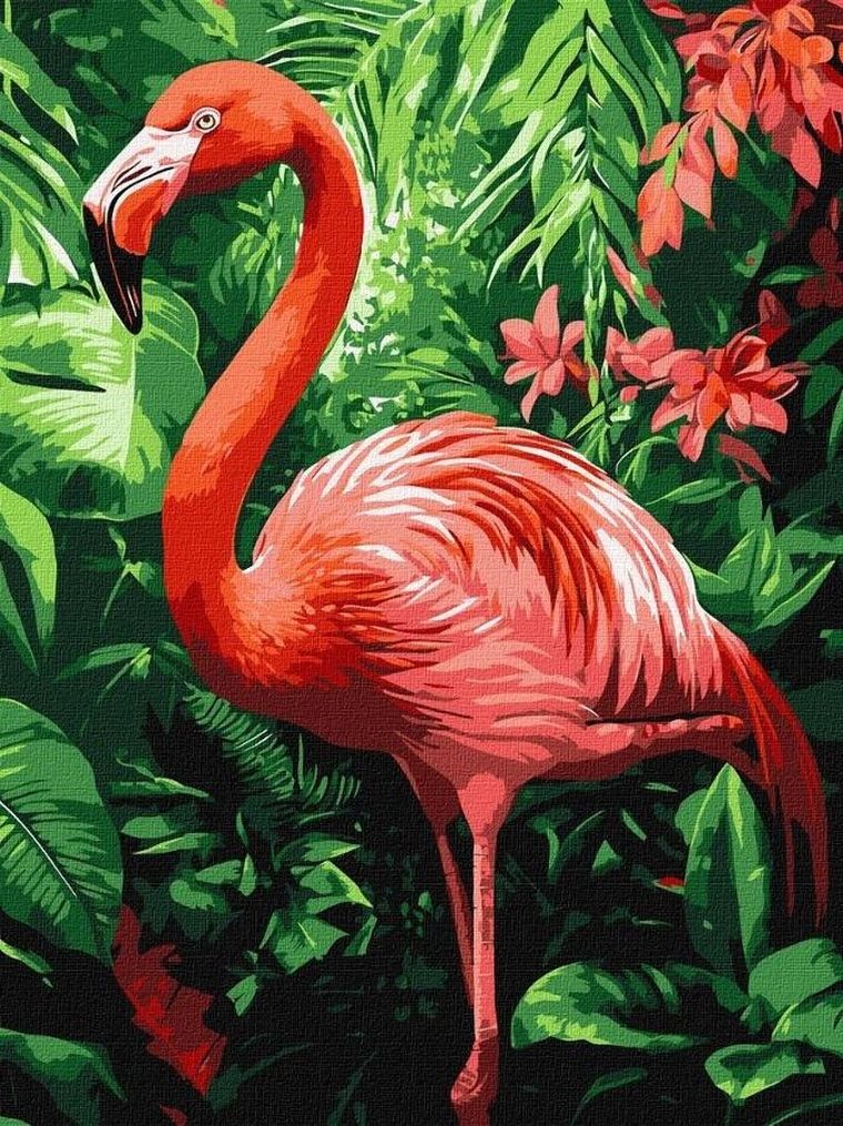 Ideyka, malowanie po numerach, Flamingi w tropikach