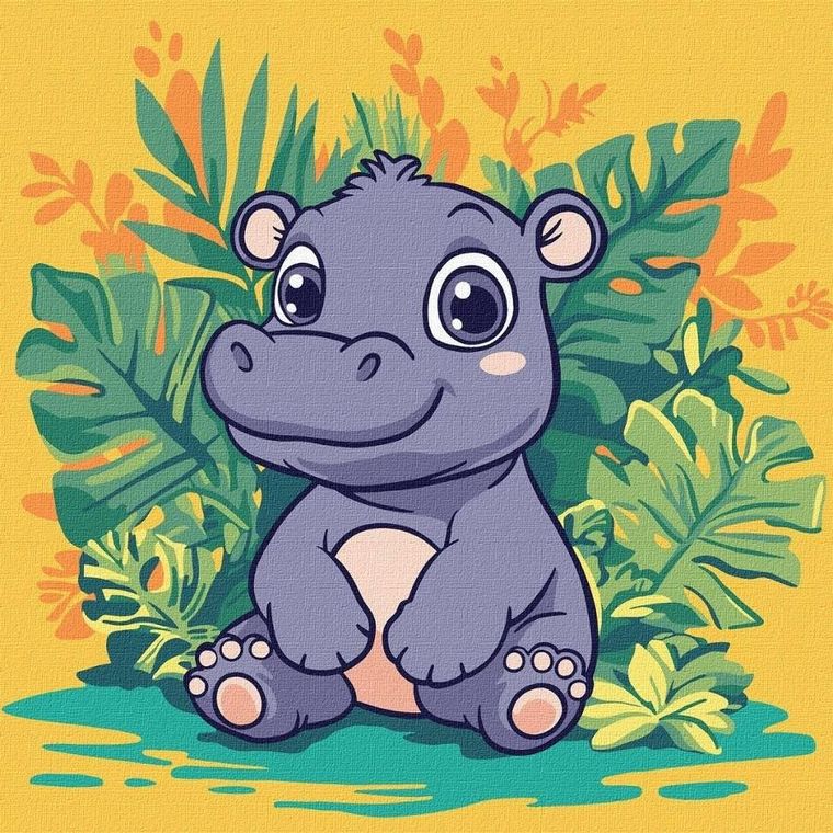 Ideyka, malowanie po numerach, Hipopotam w tropikach Kids