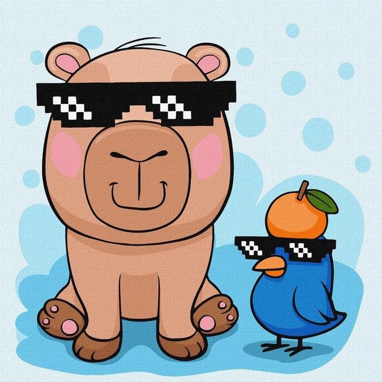Ideyka, malowanie po numerach, Kapibara i ptak Kids