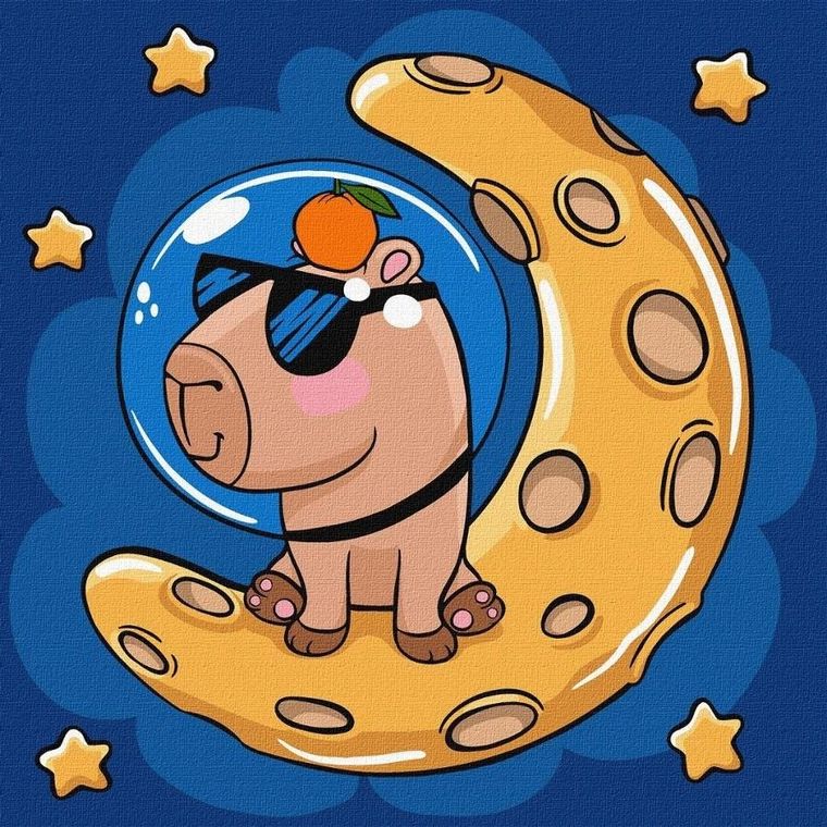 Ideyka, malowanie po numerach, Kapibara na księżycu, 30-30 cm