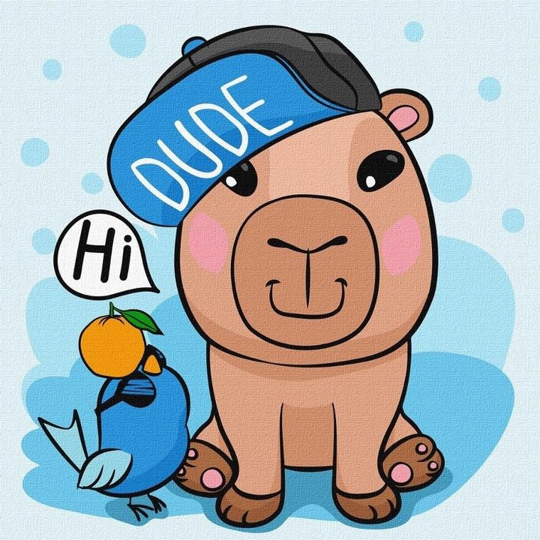 Ideyka, malowanie po numerach, Kapibara w czapce Kids