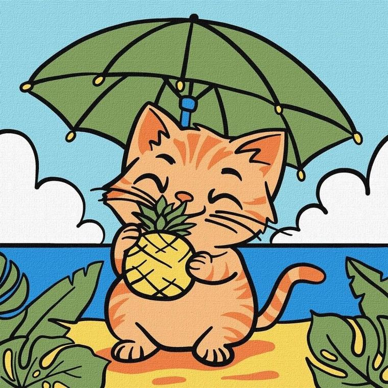 Ideyka, malowanie po numerach, Kot i ananas, 25-25 cm