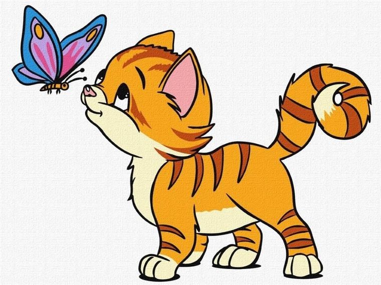 Ideyka, malowanie po numerach, Kot i motyl, 30-40 cm