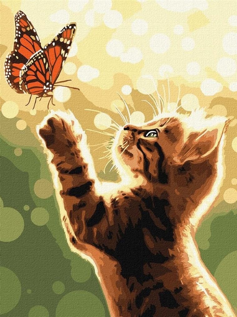 Ideyka, malowanie po numerach, Kot i motyl, 30-40 cm