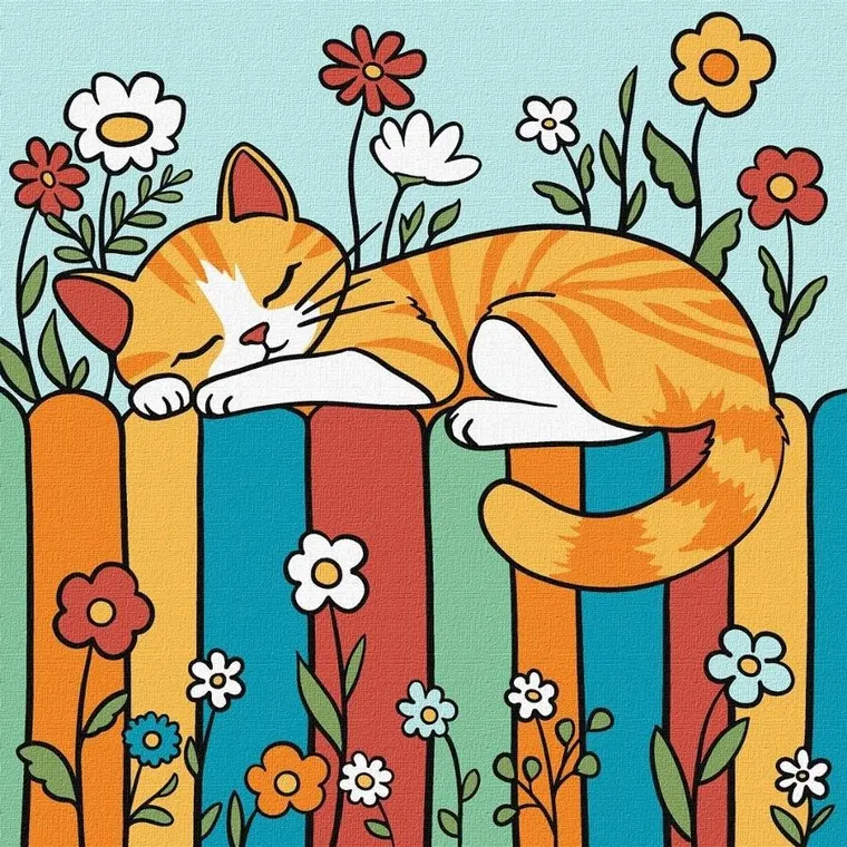 Ideyka, malowanie po numerach, Kot na ogrodzeniu