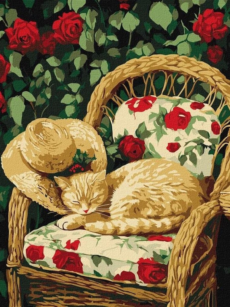 Ideyka, malowanie po numerach, kot w ogrodzie, 30-40 cm