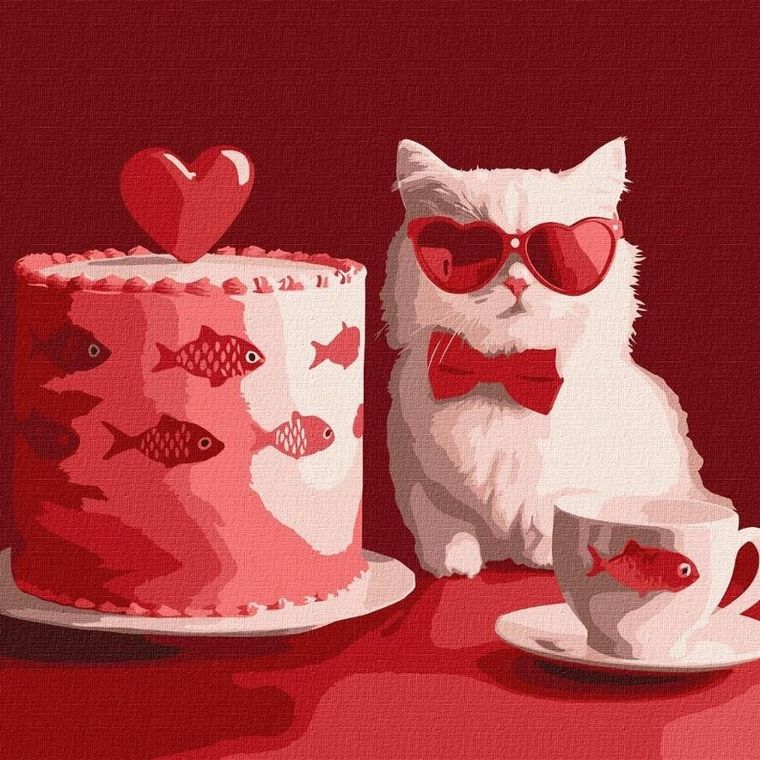 Ideyka, malowanie po numerach, Kot z tortem, 30-30 cm