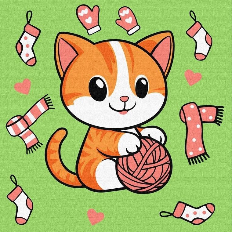 Ideyka, malowanie po numerach, Kotek i kłębuszek