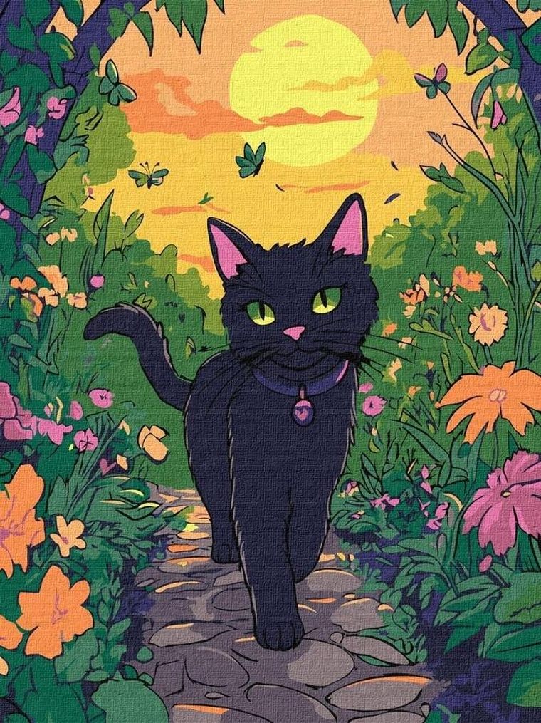 Ideyka, malowanie po numerach, Kotek w ogrodzie, 30-40 cm