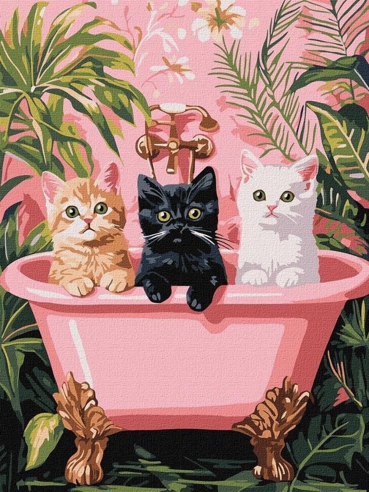 Ideyka, malowanie po numerach, koty w łazience, 30-40 cm