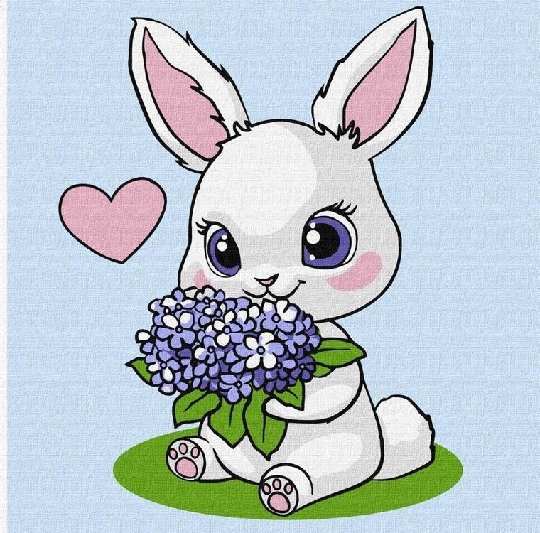 Ideyka, malowanie po numerach, Króliczek z hortensjami