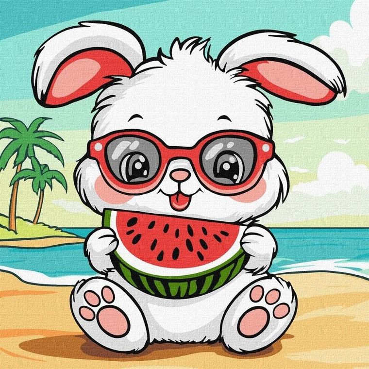 Ideyka, malowanie po numerach, Lato Królik z arbuzem