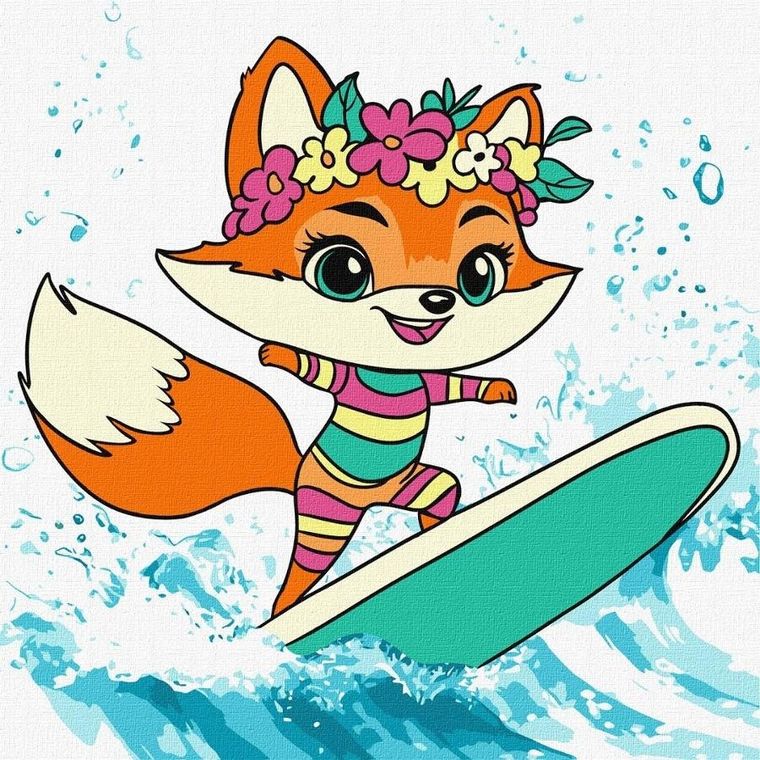 Ideyka, malowanie po numerach, Lis łapie falę Kids