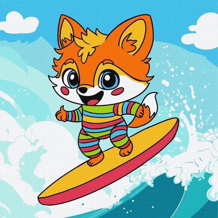 Ideyka, malowanie po numerach, Lis na fali Kids