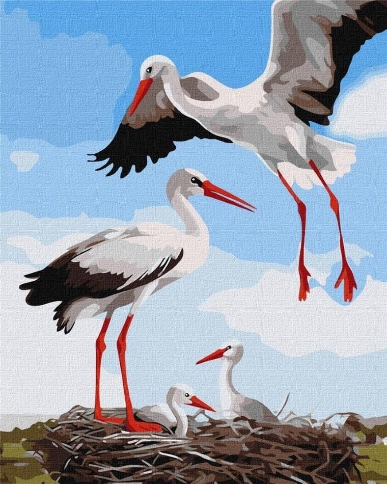 Ideyka, malowanie po numerach, Rodzina bocianów, 40-50 cm