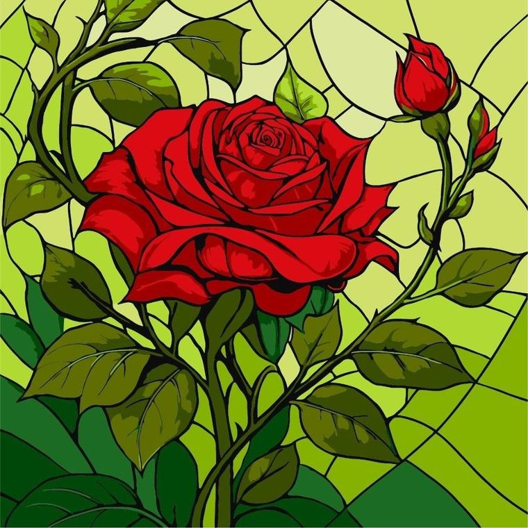 Ideyka, malowanie po numerach, witraż, Róża, 30-30 cm