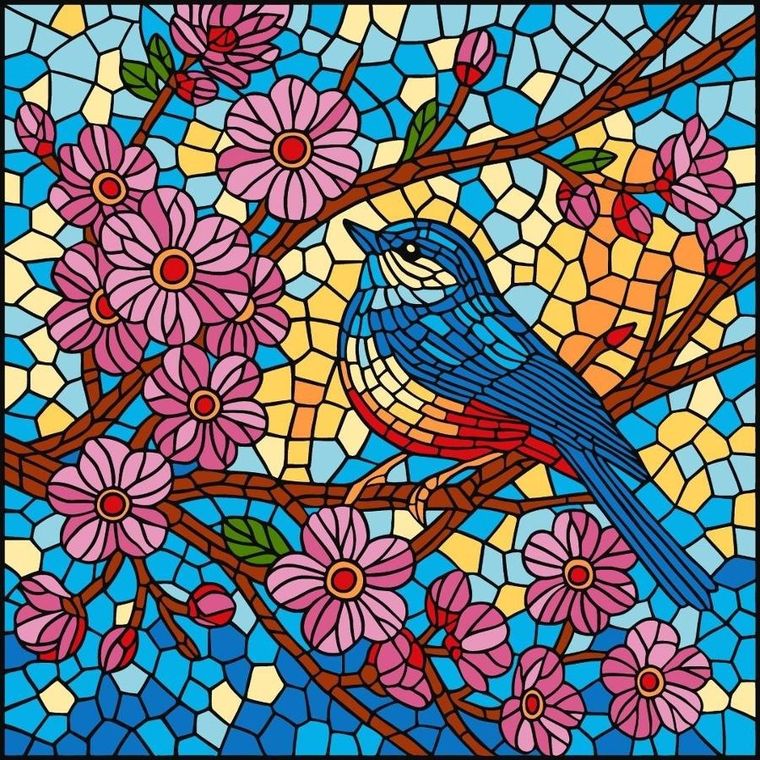 Ideyka, malowanie po numerach, witraż, Sikorka, 30-30 cm