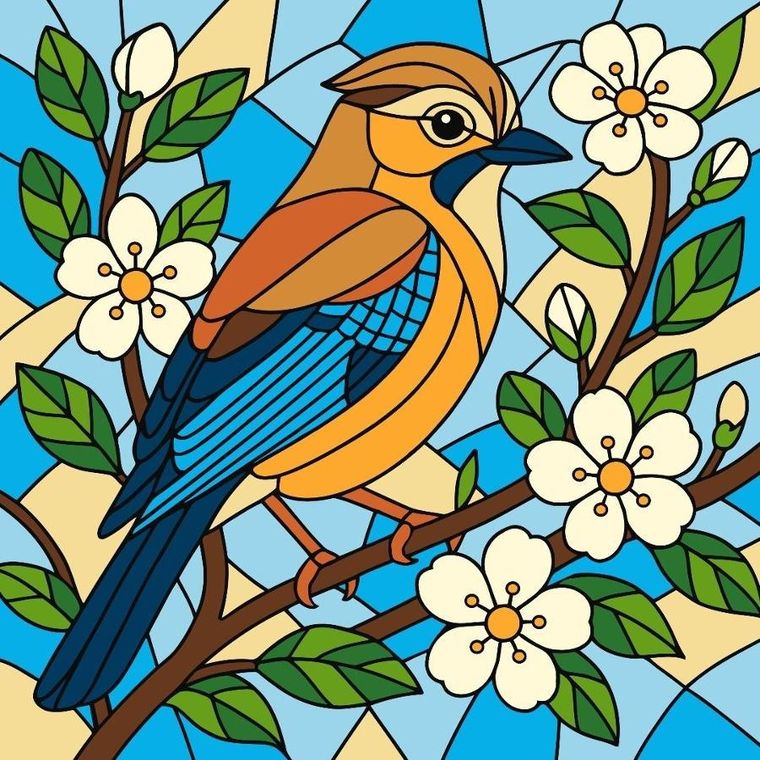 Ideyka, malowanie po numerach, witraż, Sójka, 30-30 cm