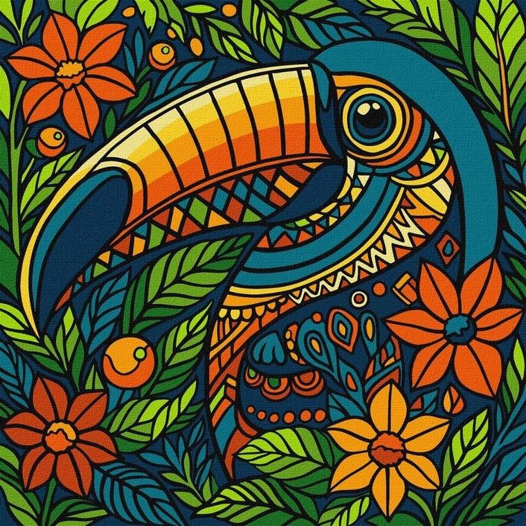 Ideyka, malowanie po numerach, witraż, Tukan, 30-30 cm