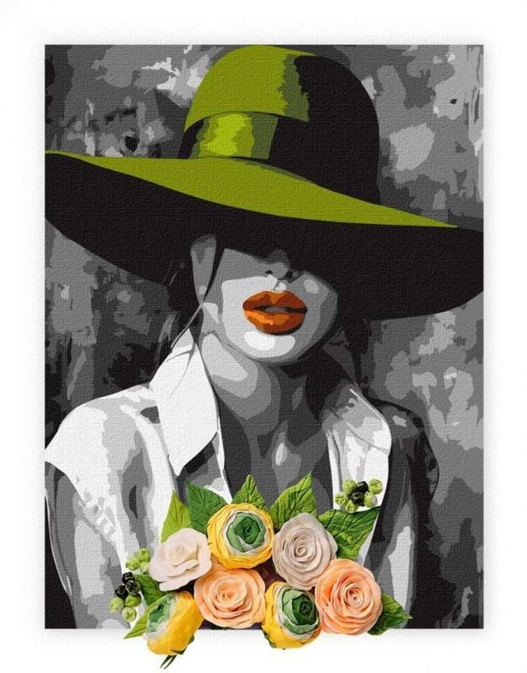 Ideyka, malowanie po numerach, z glinką, 30-40cm Kobieta w kapeluszu, 30-40 cm