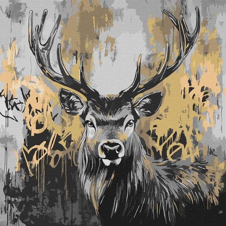 Ideyka, malowanie po numerach, złoty jeleń metal, 40-40 cm