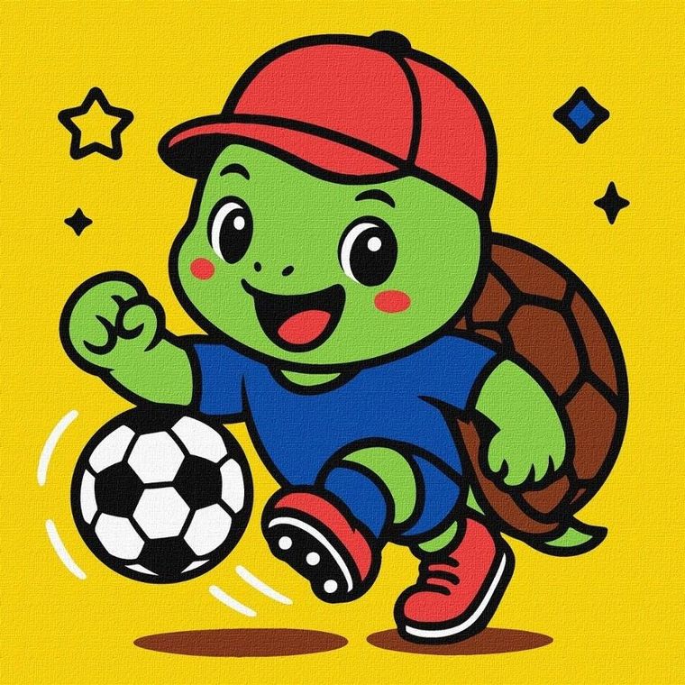 Ideyka, malowanie po numerach, Żółwik gra w piłkę nożną