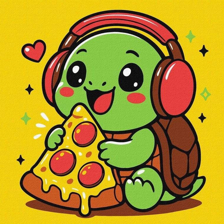 Ideyka, malowanie po numerach, Żółwik i pizza, 25-25 cm