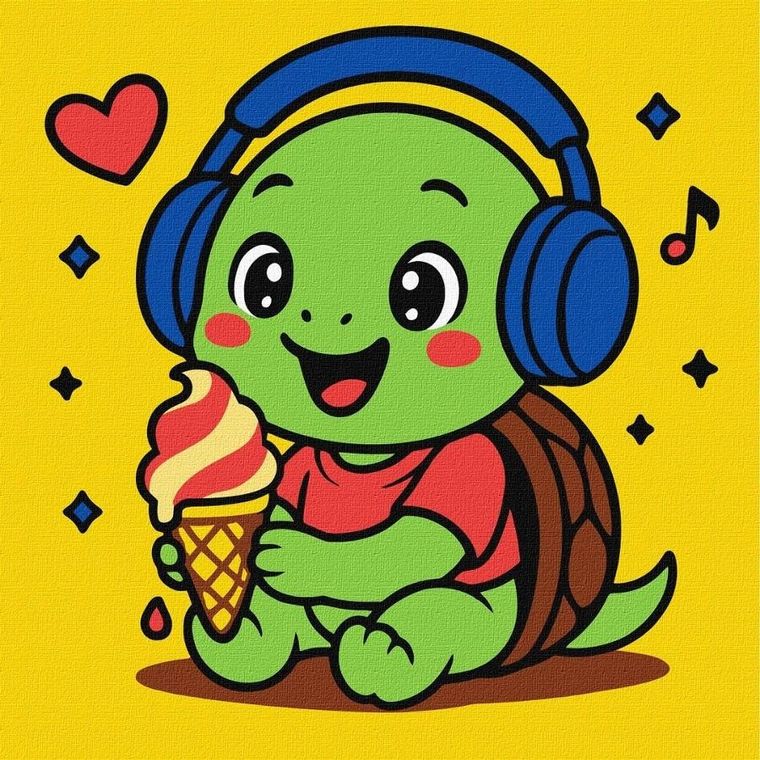 Ideyka, malowanie po numerach, Żółwik je lody, 25-25 cm