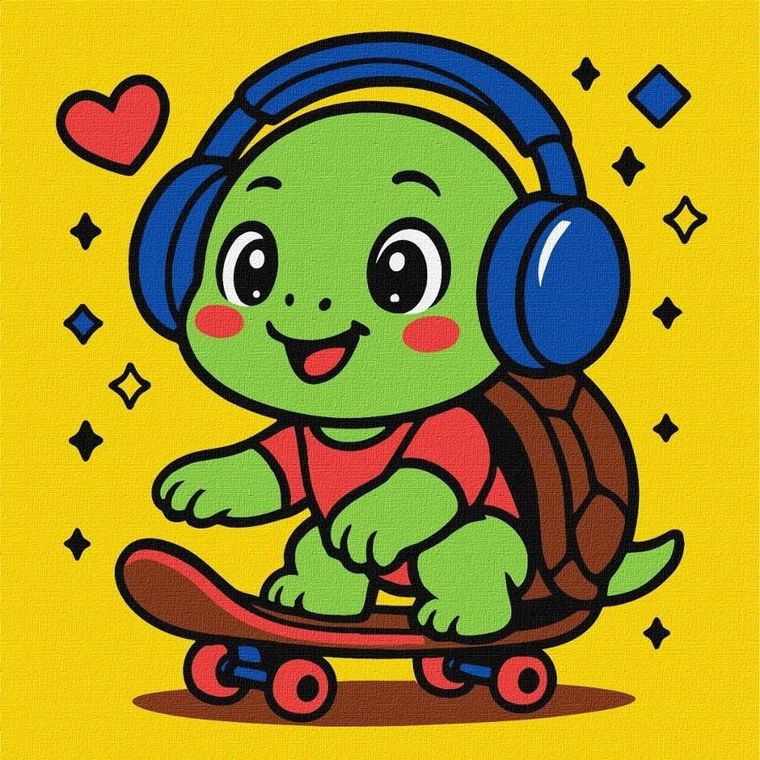 Ideyka, malowanie po numerach, Żółwik na deskorolce, 25-25 cm