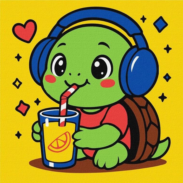 Ideyka, malowanie po numerach, Żółwik pije lemoniadę