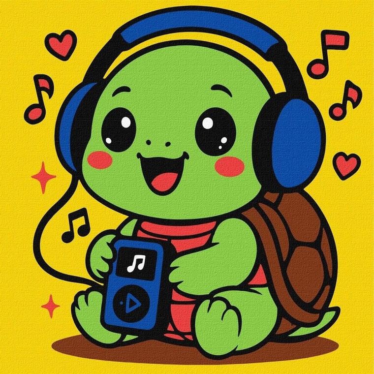 Ideyka, malowanie po numerach, Żółwik słucha muzyki, 25-25 cm